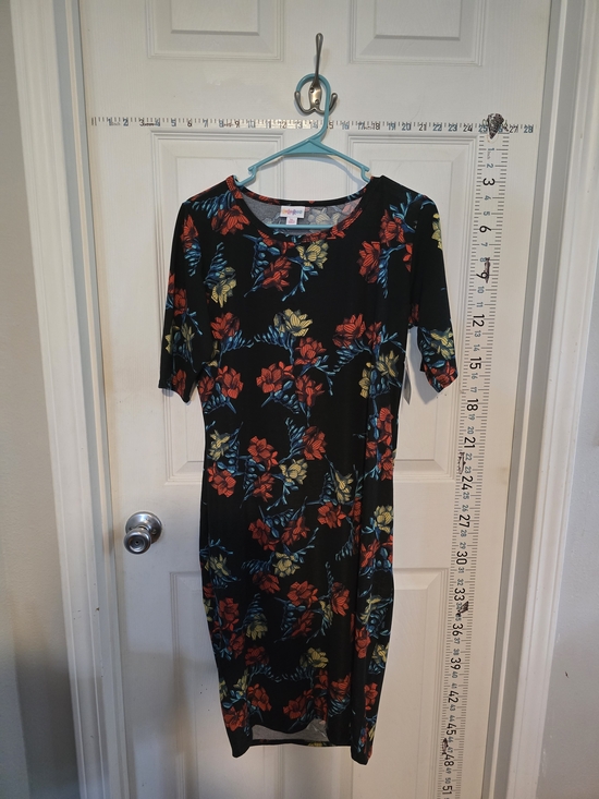 LuLaRoe Dresses & Skirts - LuLaRoe Black Midi Dress with Red, Yellow & Blue Floral Print